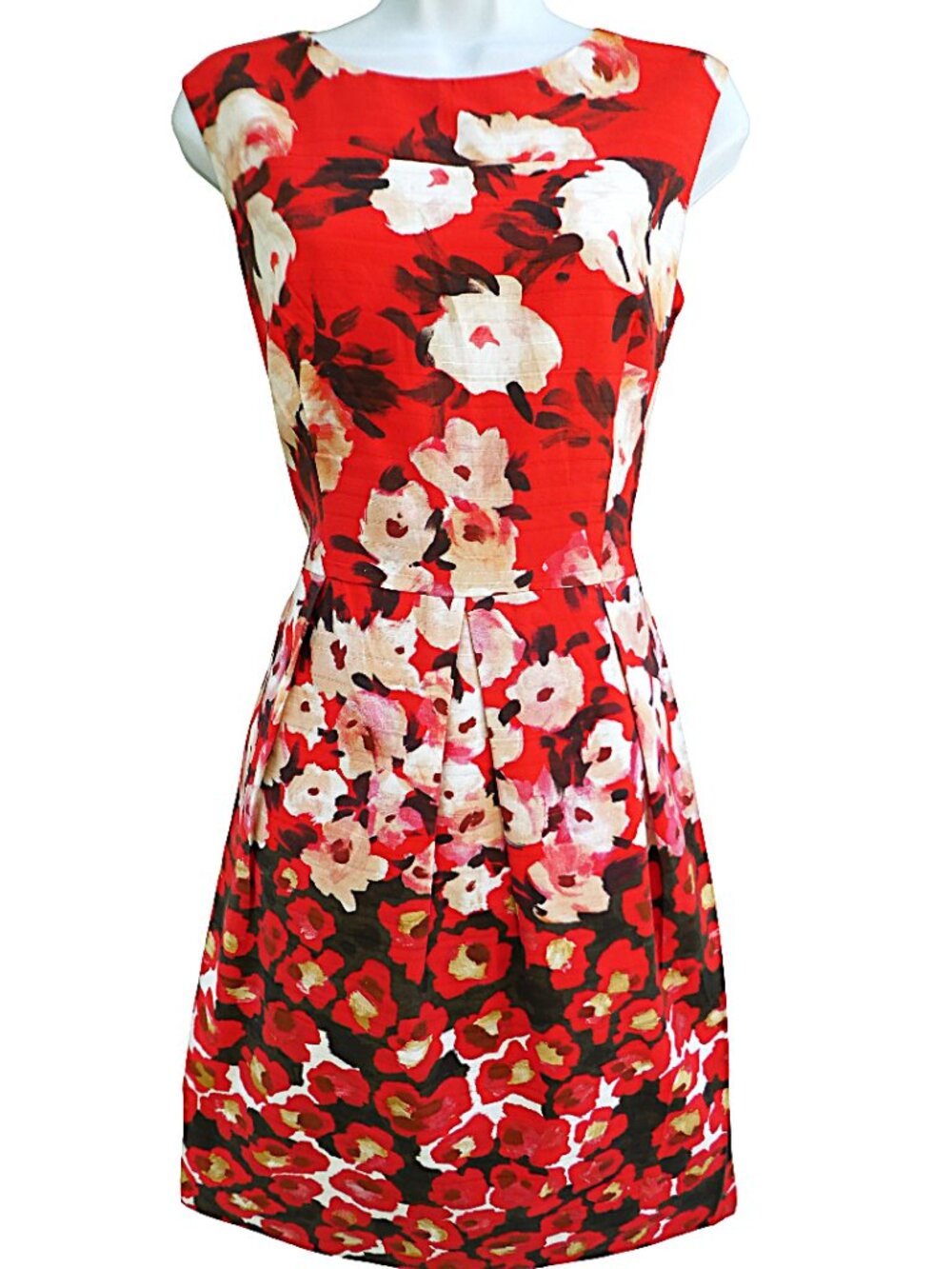 Blue Les Copains Italy Red Floral Dress Sleeveless Back Zip Pleated Skirt Pinup